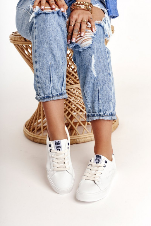 Tenisky z pravej kože BIG STAR BB274211 biela a tmavomodrá