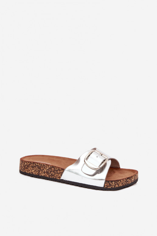 Dámske papuče s platformou s prackami strieborná farba Vianara