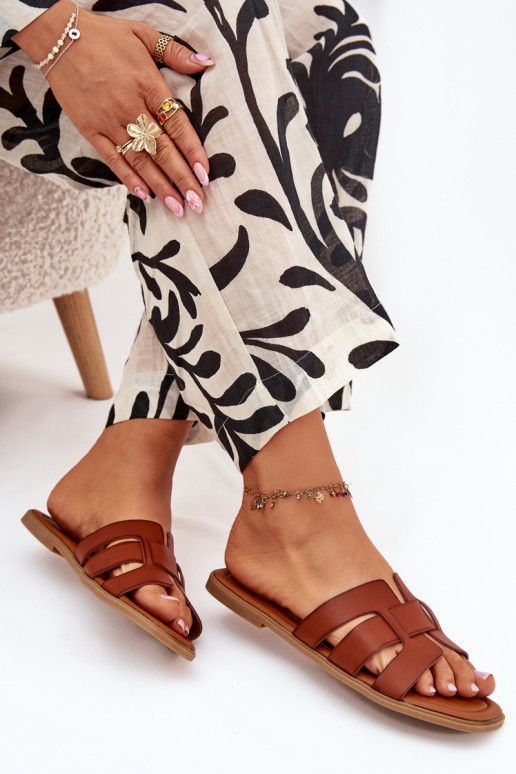 Dámske papuče so širokými podpätkami Hnedá farba Mirona