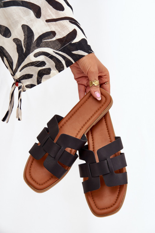 Dámske papuče so širokými podpätkami čierna Mirona