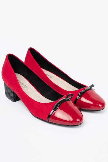 červená Vysoké opätky s lukom i lakieroInanym noskiem