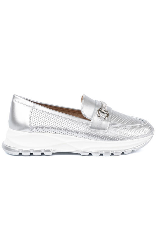 strieborná farba Dámske mokasíny z dekoracyjnym zlatám elementem