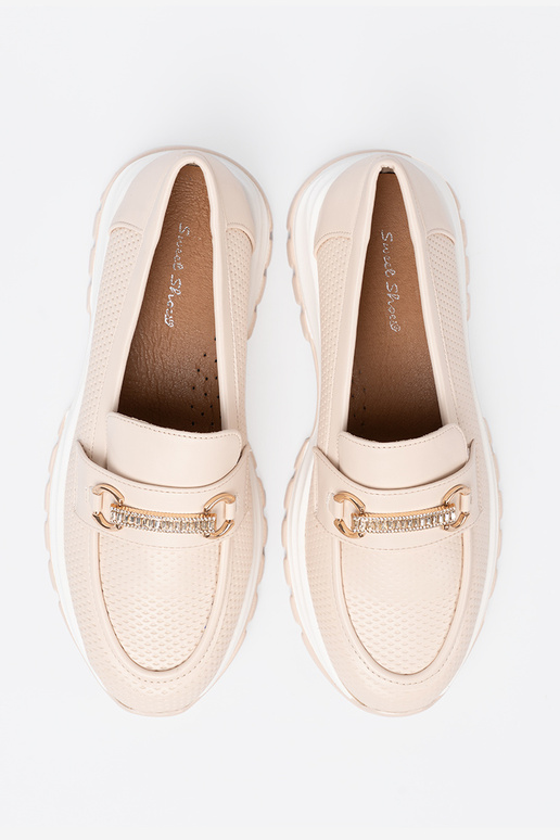 slonovina Dámske mokasíny z dekoracyjnym zlatám elementem