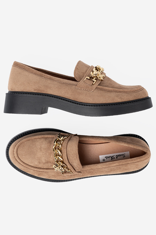 béžová Dámske mokasíny z zlatám łańcuchem.