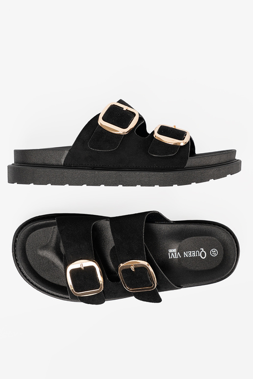 Papuče dámske čierna ze zlatámi klamrami