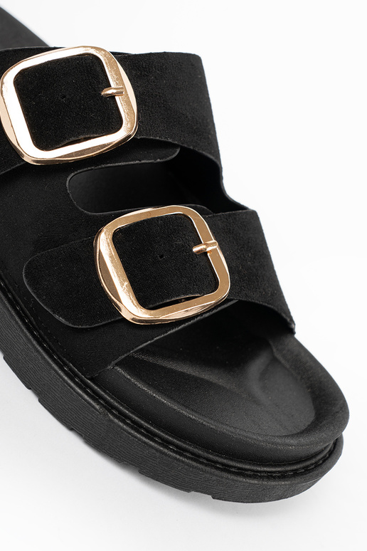 Papuče dámske čierna ze zlatámi klamrami