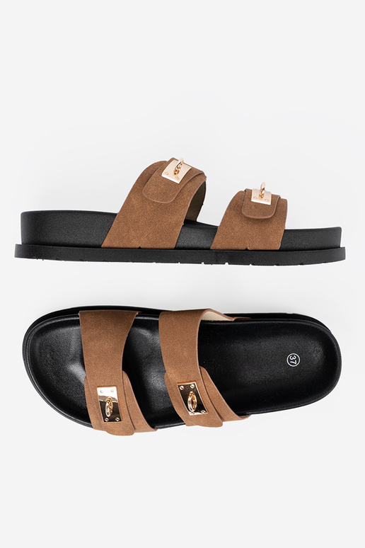 JansnoHnedá farba papuče dámske ze zlatámi InstaInkami