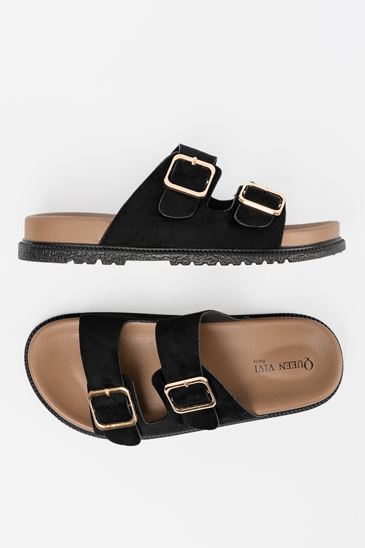 čierna papuče dámske ze zlatámi klamrami