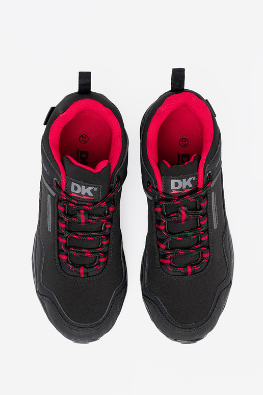 Čierne nepremokavé trekingové topánky DK s červenými detailmi