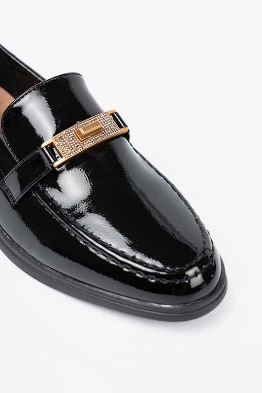 Elegantný štýl lakované Dámske mokasíny z złotą ozdobą