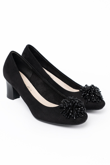 čierna Vysoké opätky z ozdobną broszką z koralikóIn
