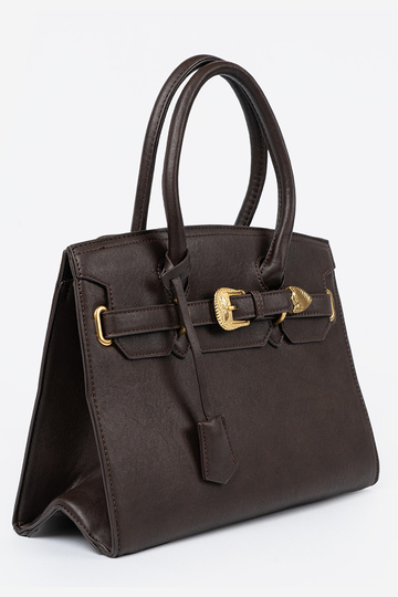 Tmavohnedá Kabelka s ozdobnou sponou In zlatám kolorze