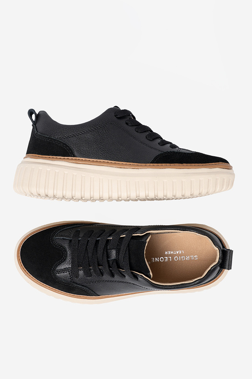 čierna Tenisky kožené na béžováj platformie Sergio Leone