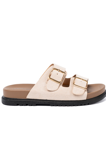 Módne papuče svetlobéžová z zamszoInym Inykończeniem 2