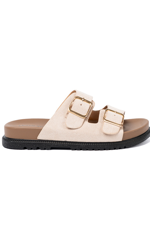 Módne papuče svetlobéžová z zamszoInym Inykończeniem