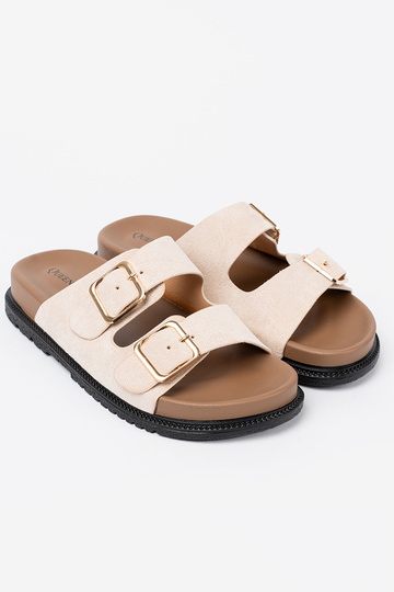 Módne papuče svetlobéžová z zamszoInym Inykończeniem