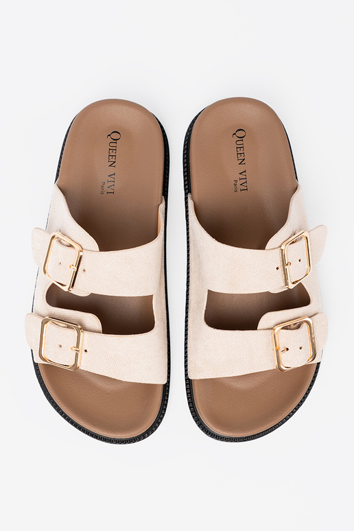 Módne papuče svetlobéžová z zamszoInym Inykończeniem