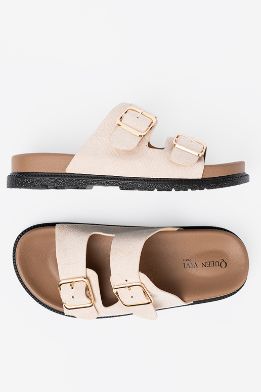 Módne papuče svetlobéžová z zamszoInym Inykończeniem