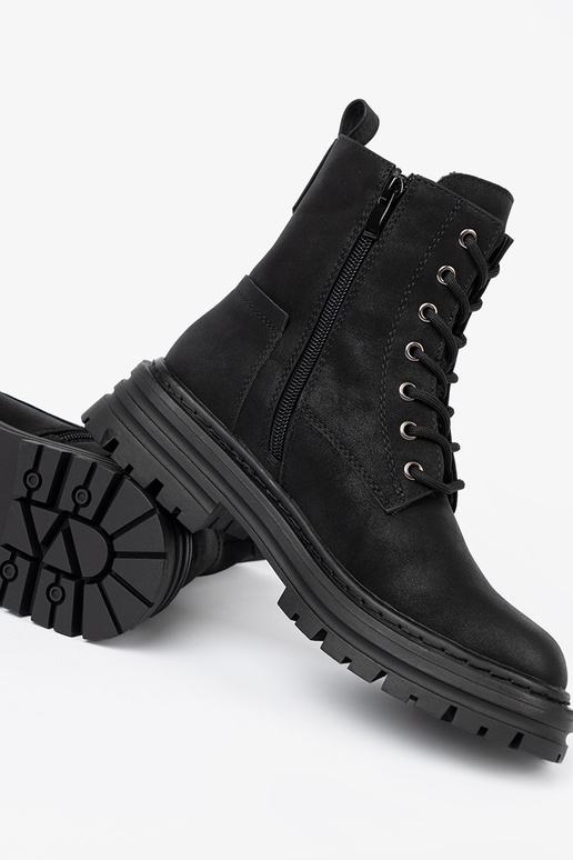 čierna topánkye z šnurovaniem i bieżnikiem Sergio Leone