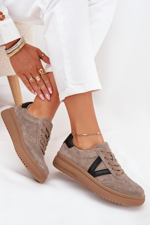 zo semišu Tenisky model obuvi Dámske s platformou Vinceza 79562 béžová