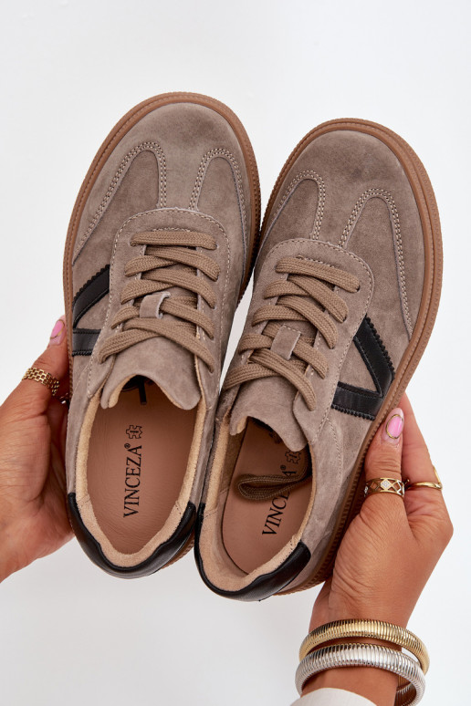 zo semišu Tenisky model obuvi Dámske s platformou Vinceza 79562 béžová