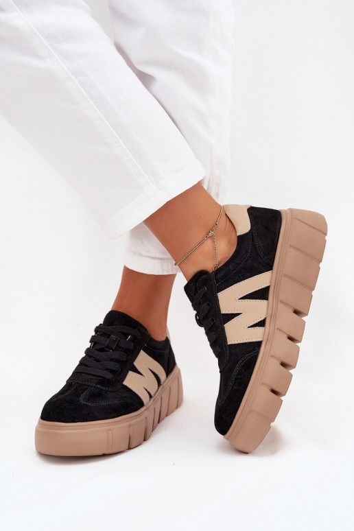 zo semišu Dámske Tenisky model obuvi s platformou Vinceza 79561 čierna
