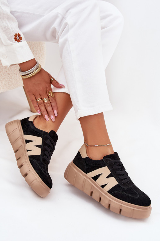 zo semišu Dámske Tenisky model obuvi s platformou Vinceza 79561 čierna