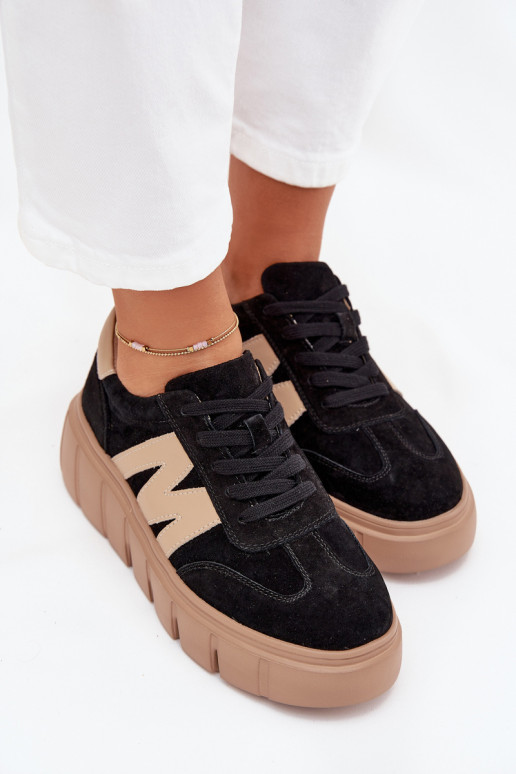 zo semišu Dámske Tenisky model obuvi s platformou Vinceza 79561 čierna