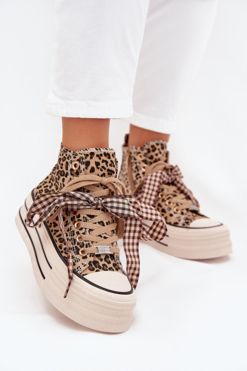 Bežná obuv so stuhami na stuhách I Zamkiem s platformou so vzormi leopardej kožušiny Mávara