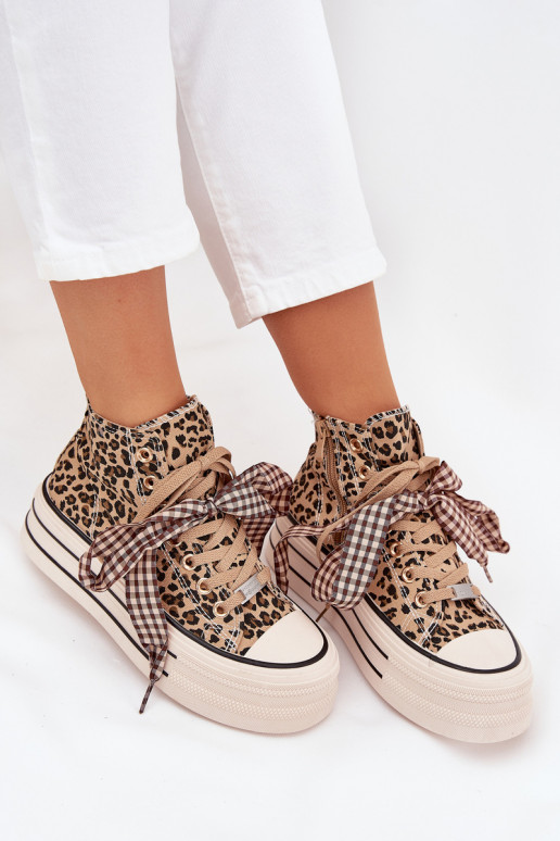 Bežná obuv so stuhami na stuhách I Zamkiem s platformou so vzormi leopardej kožušiny Mávara