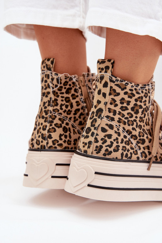 Bežná obuv so stuhami na stuhách I Zamkiem s platformou so vzormi leopardej kožušiny Mávara