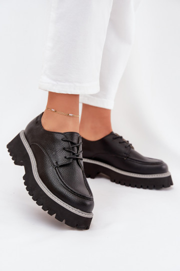 topánky dámske mokasíny So šnurovaním Big Star NN274052 čierna 2