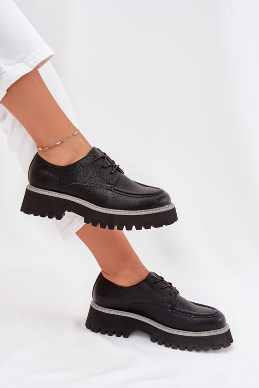 topánky dámske mokasíny So šnurovaním Big Star NN274052 čierna