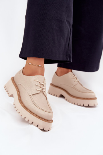 topánky dámske mokasíny So šnurovaním Big Star NN274053 béžová 2