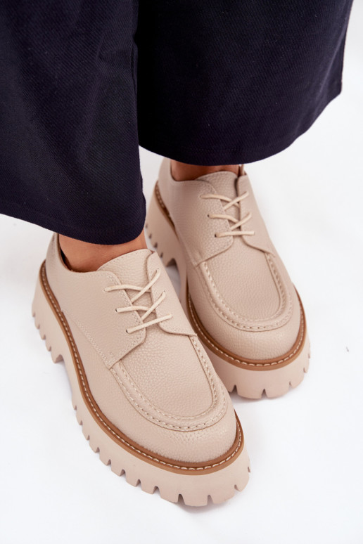 topánky dámske mokasíny So šnurovaním Big Star NN274053 béžová