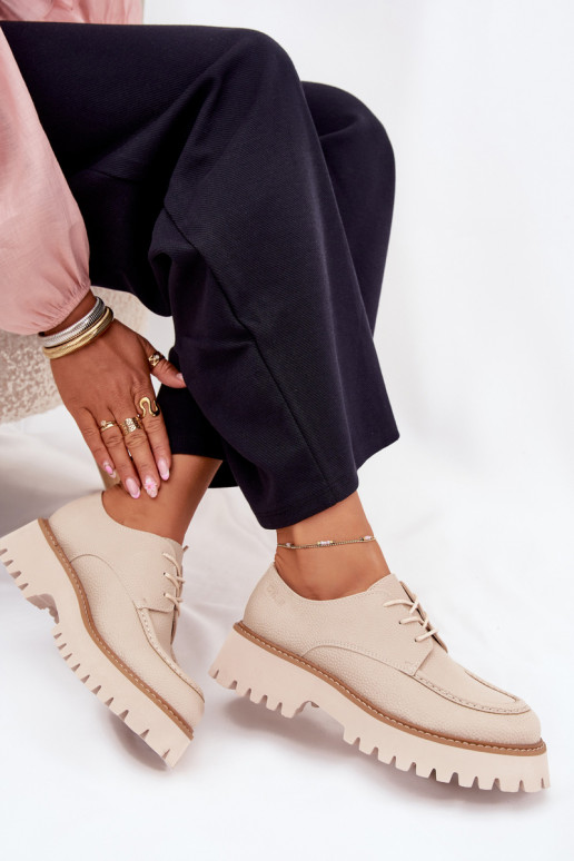 topánky dámske mokasíny So šnurovaním Big Star NN274053 béžová