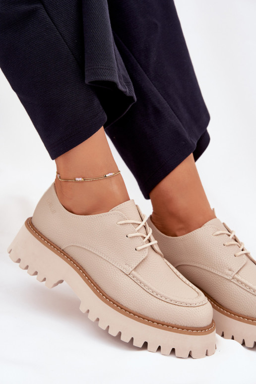 topánky dámske mokasíny So šnurovaním Big Star NN274053 béžová