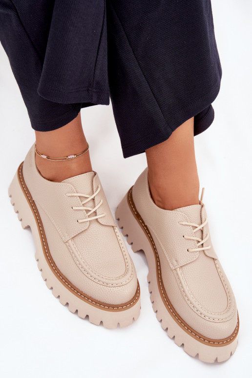 topánky dámske mokasíny So šnurovaním Big Star NN274053 béžová