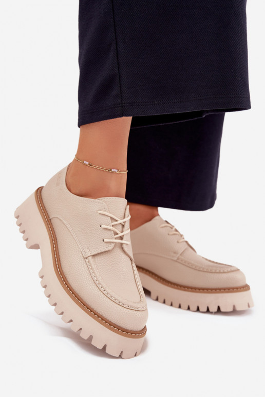 topánky dámske mokasíny So šnurovaním Big Star NN274053 béžová
