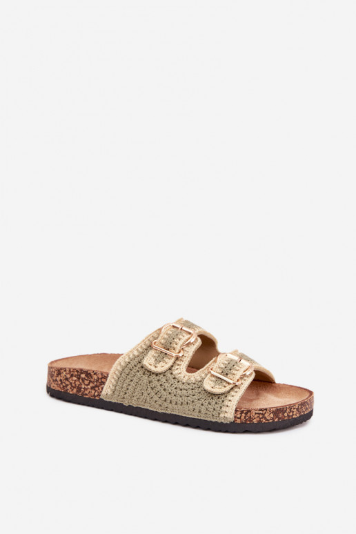 SzydełkoIne Dámske papuče Ze zlatej farbymi s prackamimi zelená farba Fenira