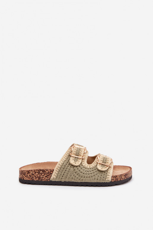 SzydełkoIne Dámske papuče Ze zlatej farbymi s prackamimi zelená farba Fenira