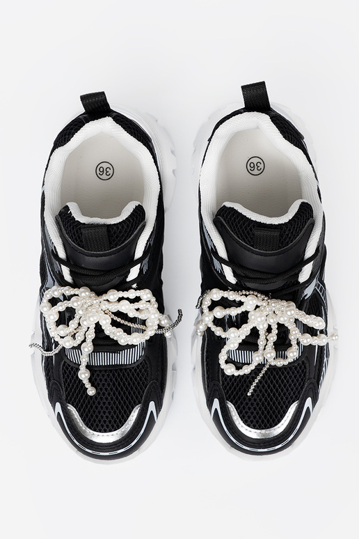 čierna Tenisky z białą kokardą i koralikami