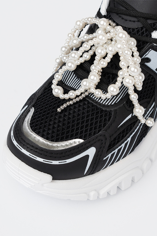 čierna Tenisky z białą kokardą i koralikami