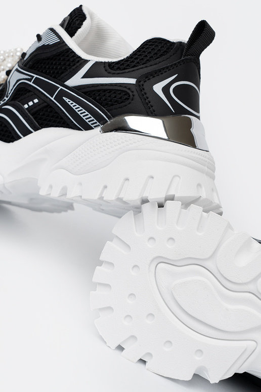 čierna Tenisky z białą kokardą i koralikami