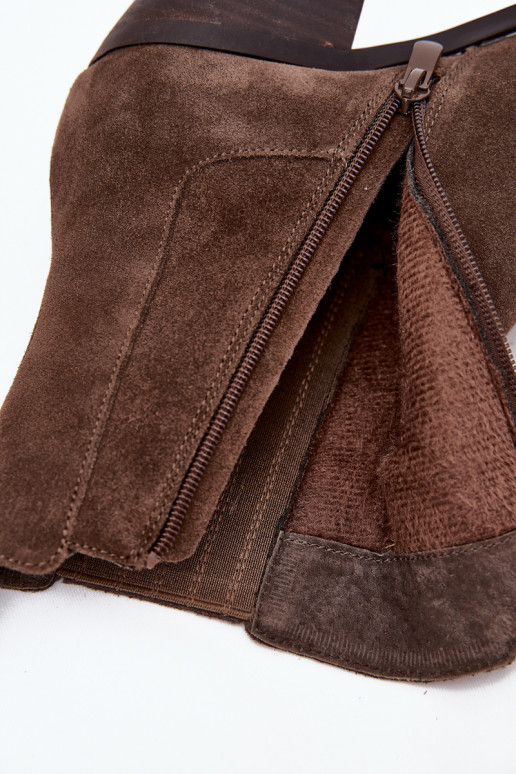 zo semišu Čižmy s oteplením vo vnútri khaki farby Arelia