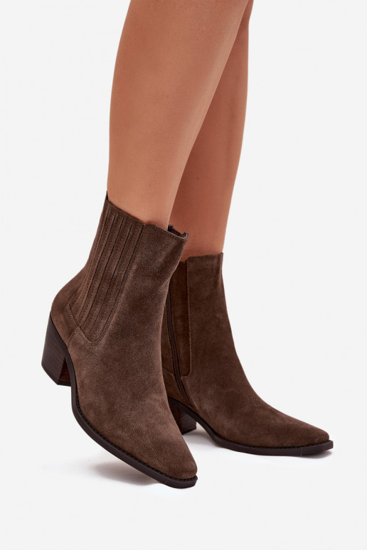 zo semišu Čižmy s oteplením vo vnútri khaki farby Arelia