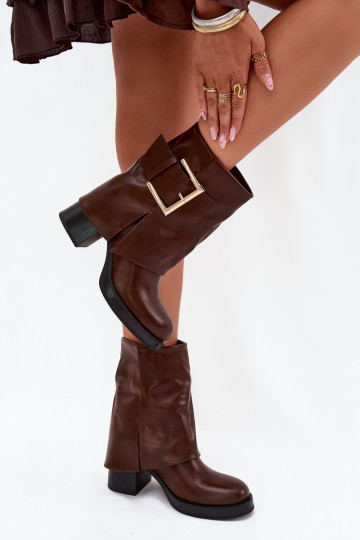 Dámske čižmy zahriať sa s podpätkami so zlatými prackami Hnedá farba Milira