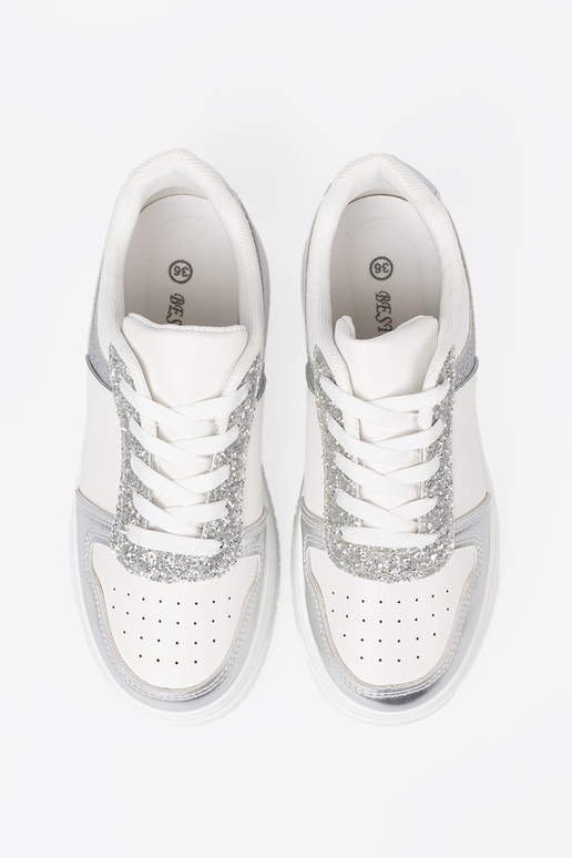 biely striebro Tenisky z połyskującymi detalami