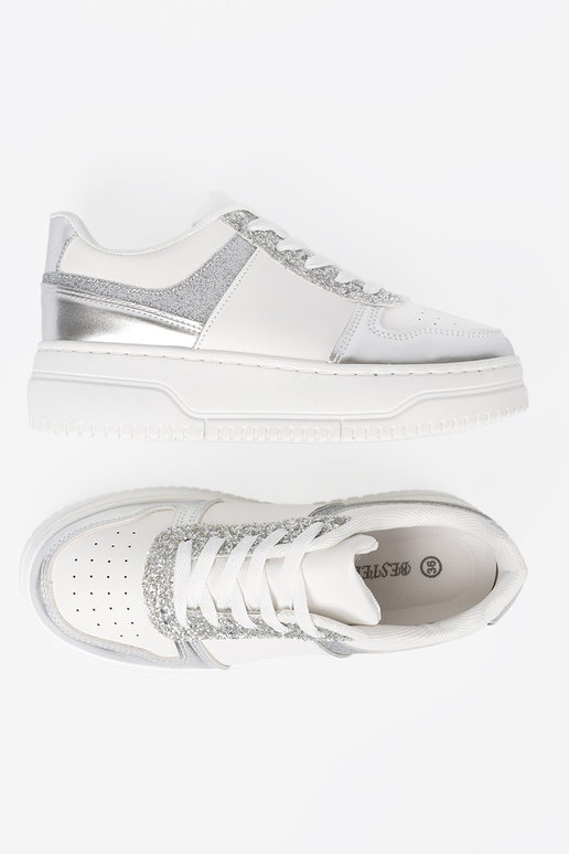 biely striebro Tenisky z połyskującymi detalami