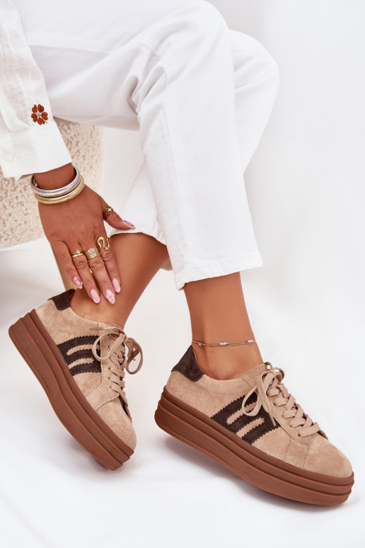 Tenisky model obuvi Dámske s platformouZapnutéturalnego zo semišuu béžová Eldira Tenisky model obuvi Dámske s platformouZapnutéturalnego zo semišuu béžová Eldira